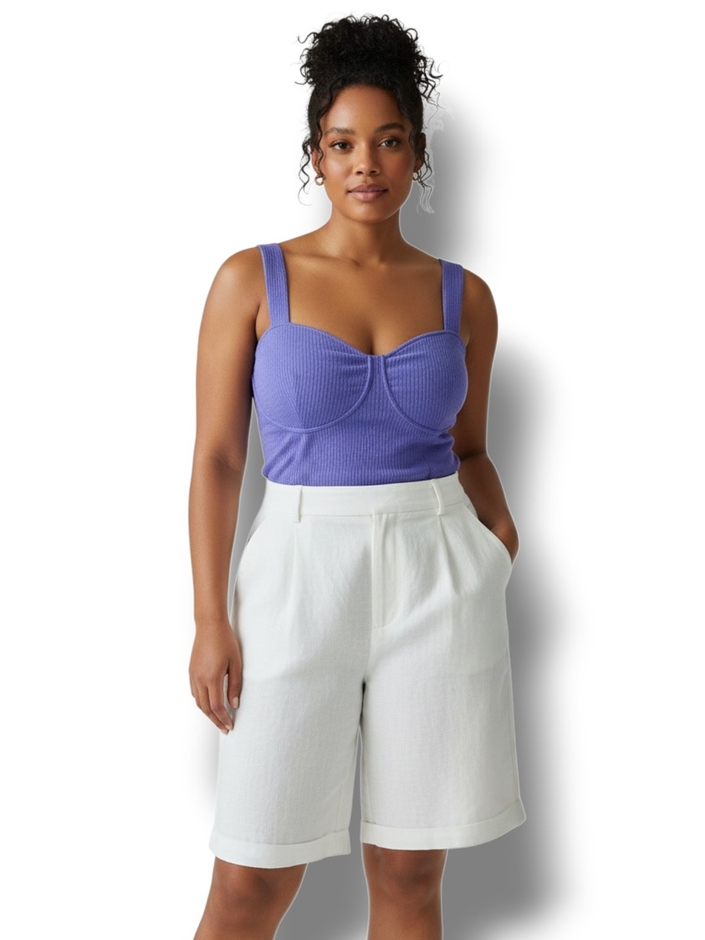 Future Collective Women’s Plus Cropped Bustier Tank Top, Lavender, size 3X